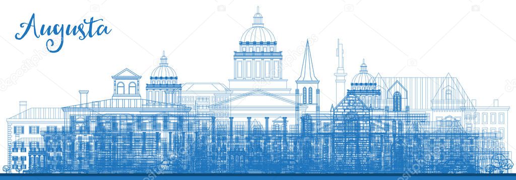 Outline Augusta Maine City Skyline with Blue Buildings. Vector Illustration. Business Travel and Tourism Concept with Historic Architecture. Augusta USA Cityscape with Landmarks.