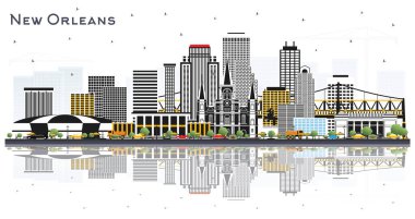 New Orleans Louisiana City Skyline ile Gri Binalar ve Yansımalar Beyaz 'a izole edildi. Vektör İllüstrasyonu. Modern Mimariyle İş Seyahatleri ve Turizm Konsepti. New Orleans ABD Şehri.