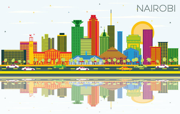 Nairobi Kenya City Skyline with Color Buildings, Blue Sky and Reflections. Vector Illustration. Business Travel and Concept with Modern Architecture. Nairobi Cityscape with Landmarks. 