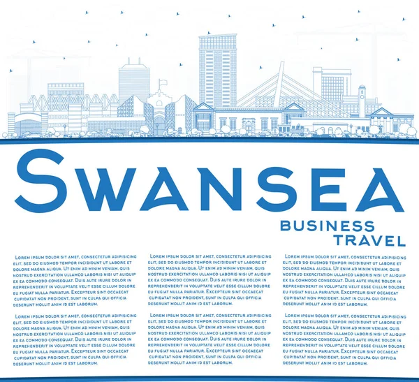 Esquema Swansea Wales City Skyline Con Edificios Azules Espacio Copia — Vector de stock