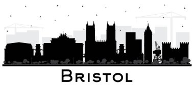 Bristol UK City Skyline Silhouette ve White 'da izole edilmiş Siyah Binalar. Vektör İllüstrasyonu. Bristol İngiltere Şehir Simgeleri ile Şehir. Tarihi Mimariyle İş Seyahati ve Turizm Konsepti.
