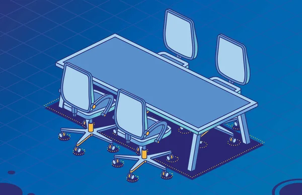 Cuatro Sillas Oficina Isométricas Sobre Ruedas Mesa Moderna Con Cuatro — Archivo Imágenes Vectoriales