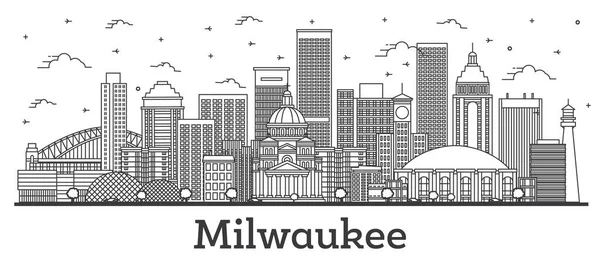 Esquema Milwaukee Wisconsin City Skyline Con Edificios Modernos Aislados Blanco — Vector de stock