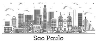 Sao Paulo Brezilya şehir silueti Modern binalar beyaza izole edilmiş. Vektör İllüstrasyonu. Simgeli Sao Paulo Şehir Manzarası.