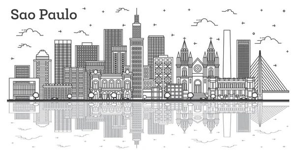 Bosquejo Sao Paulo Brasil Ciudad Skyline Con Edificios Modernos Reflexiones — Vector de stock