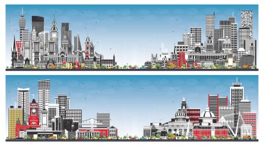 İngiltere ve Galler 'e hoş geldiniz. Bristol. Leeds. Sheffield. Londra mı? Gray Binaları ve Blue Sky ile City Skyline. Şehir simgeleriyle dolu. Cardiff. Swansea 'de. Newport.