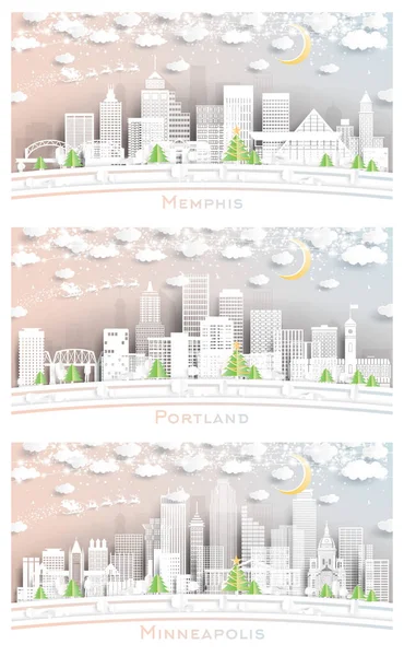 Portland Oregon Minneapolis Minnesota Memphis Tennessee City Skyline Set Paper — Stock Photo, Image