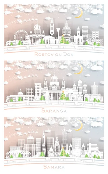 Saransk Samara Rostov Don Rusya City Skyline Set Paper Cut — Stok fotoğraf