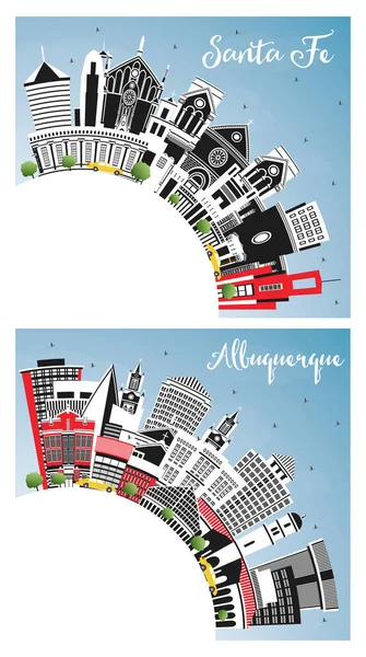 Albuquerque Santa New Mexico City Skyline Set Renkli Binalar Mavi — Stok fotoğraf