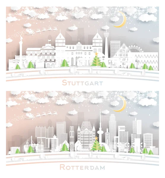 Rotterdam Holanda Stuttgart Alemanha City Skyline Set Paper Cut Style — Fotografia de Stock
