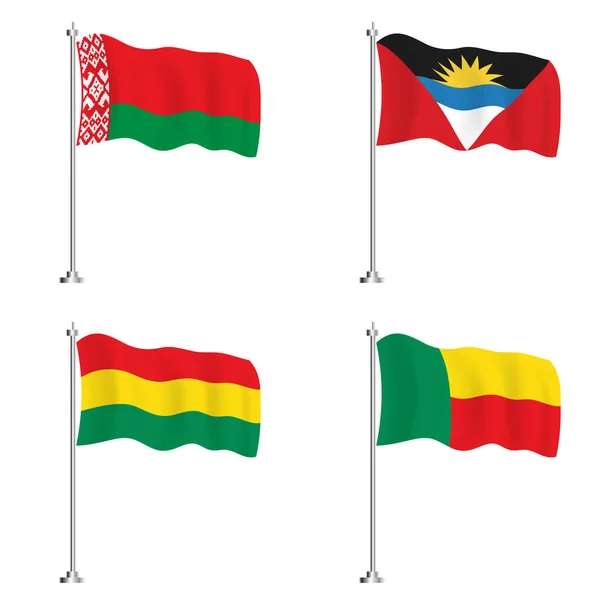 Bolivia Antigua Barbuda Benin Belarus Flag Set Isolated Wave Flag — Stock Photo, Image