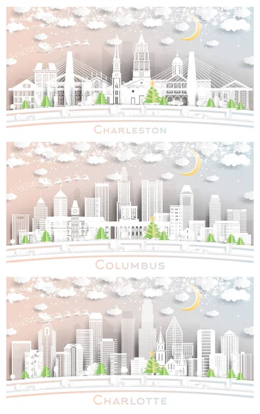 Columbus Ohio Charlotte Charleston South Carolina City Skyline Set Paper — Fotografia de Stock