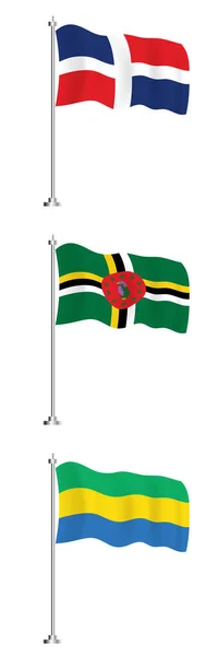 多米尼克 加蓬和多米尼加共和国国旗集 孤立的波浪旗 独立日 — 图库照片