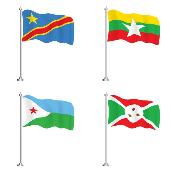 Djibouti Burma Burundi Democratic Republic Congo Flag Set Isolated Wave — Stock Photo, Image