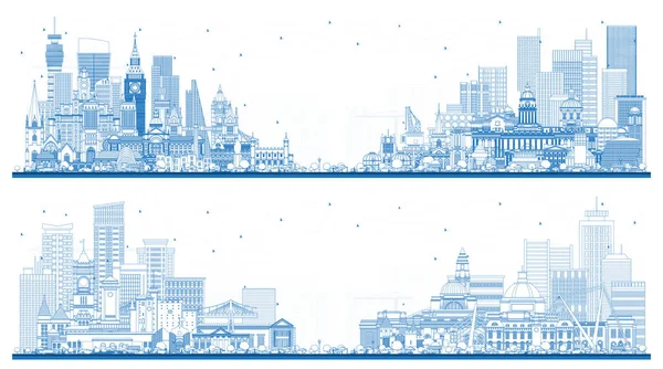 Outline Benvenuti Inghilterra Galles Skyline Della Città Con Edifici Blu — Foto Stock