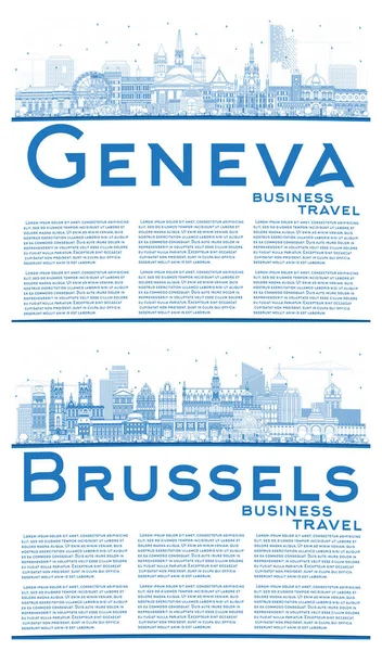 Disposition Bryssel Belgien Och Genève Schweiz City Skyline Set Med — Stockfoto