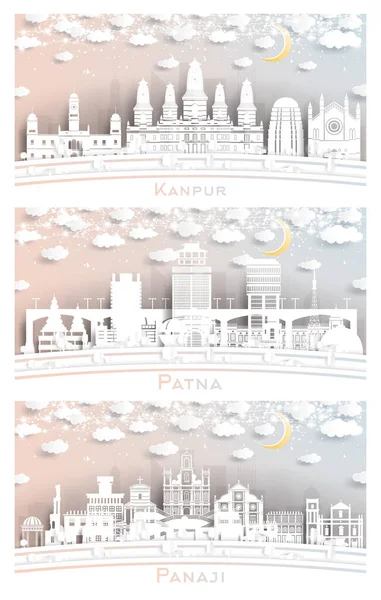 Patna Panaji Und Kanpur India City Skyline Paper Cut Stil — Stockfoto