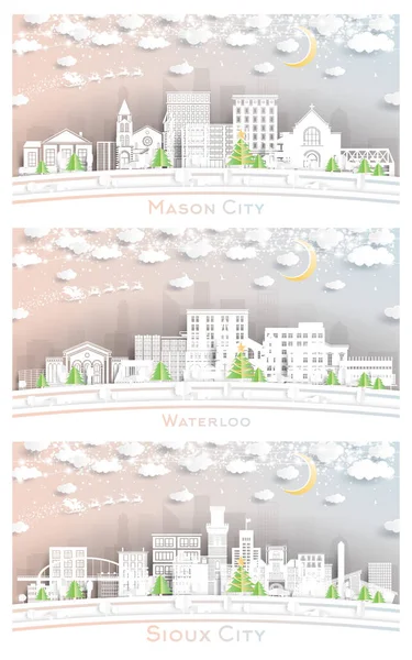 Waterloo Sioux City Mason City Iowa Usa City Skyline Set — Foto Stock