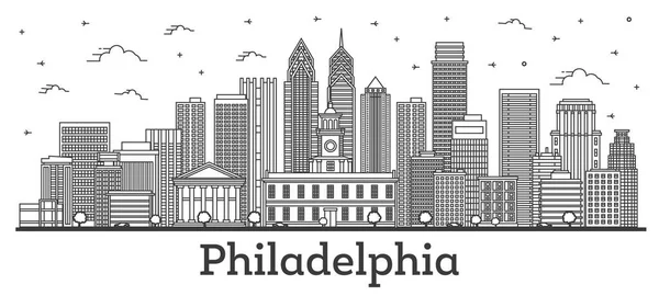 Umriss Philadelphia Pennsylvania City Skyline Mit Modernen Und Historischen Gebäuden — Stockvektor