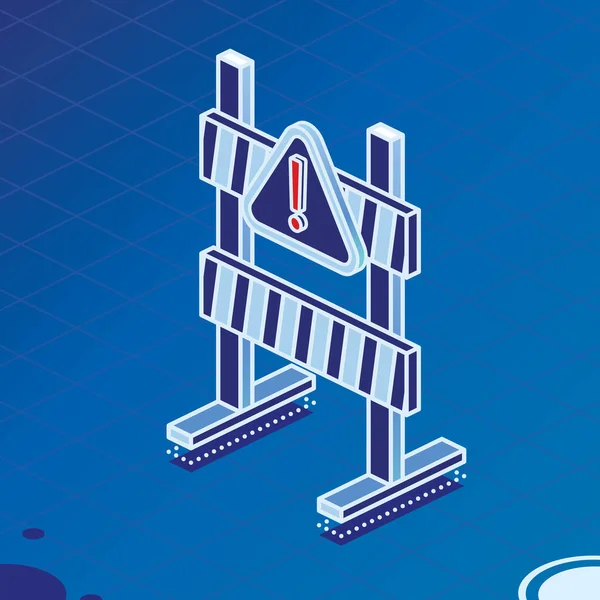 Mavi Arkaplanda Çizgili Yol Uyarı Bariyeri Tahtası Isometric Obje Vektör — Stok Vektör