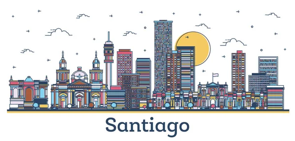 Outline Santiago Chile City Skyline Con Edifici Colorati Moderni Storici — Vettoriale Stock