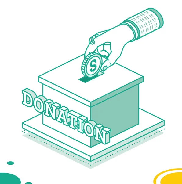 Geld Die Spendenbox Legen Isometrisches Charity Konzept Mit Dollarmünze Vektorillustration — Stockvektor