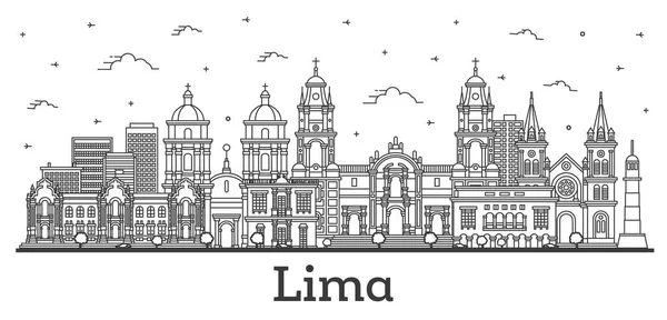 Zarys Lima Peru City Skyline Nowoczesnymi Historycznymi Budynkami Izolowane Białym — Wektor stockowy