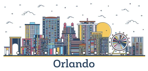Renkli Modern Tarihi Binaları Beyazlar Izole Edilmiş Orlando Florida City — Stok Vektör