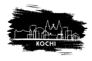 Kochi Hindistan Şehri Skyline Silueti. El çizimi çizimi. Tarihi Mimariyle İş Seyahati ve Turizm Konsepti. Vektör İllüstrasyonu. Simgeli Kochi Şehir Manzarası.