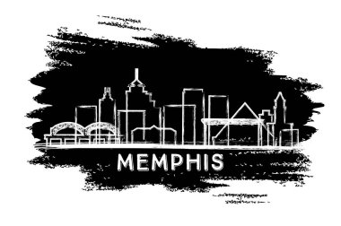 Memphis Tennessee Şehri Skyline Silhouette. El çizimi çizimi. Tarihi Mimariyle İş Seyahati ve Turizm Konsepti. Vektör İllüstrasyonu. Tarihi Simgelerle Memphis ABD Şehri.
