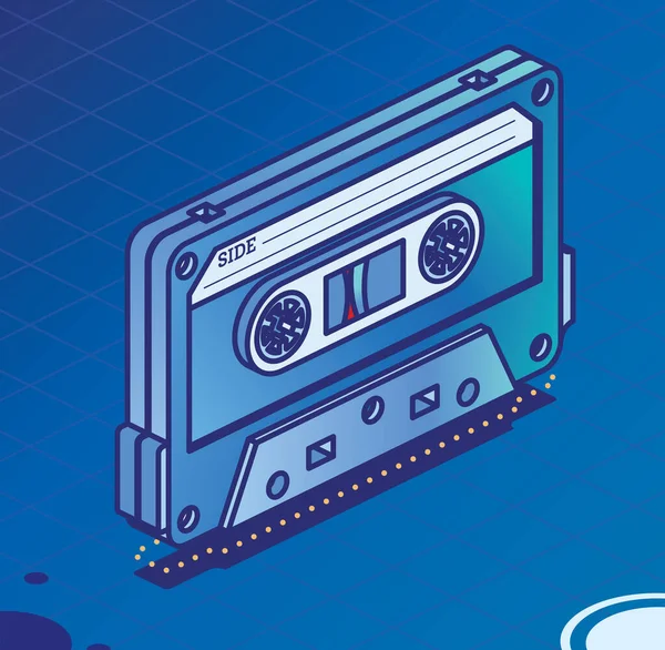 Retro Audio Cassette Tape Isometric Outline Music Concept Retro Device — Stock Vector