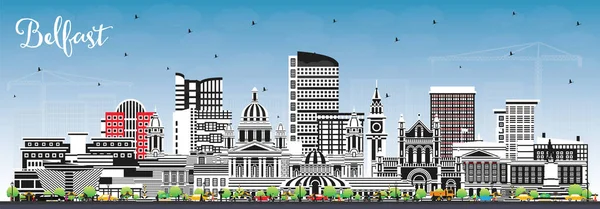 Belfast Northern Ireland City Skyline Kolorowymi Budynkami Błękitnym Niebem Ilustracja — Wektor stockowy