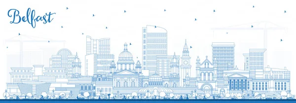 Outline Belfast Northern Ireland City Skyline Blue Buildings Vector Illustration — Stock Vector