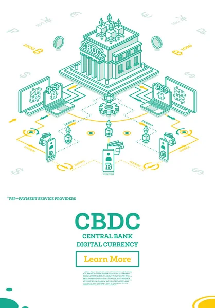 Banco Central Moeda Digital Cbdc Conceito Financeiro Isométrico Com Esquema —  Vetores de Stock