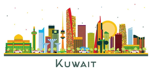 Kuwait City Skyline Con Edificios Color Aislados Blanco Ilustración Vectorial — Archivo Imágenes Vectoriales