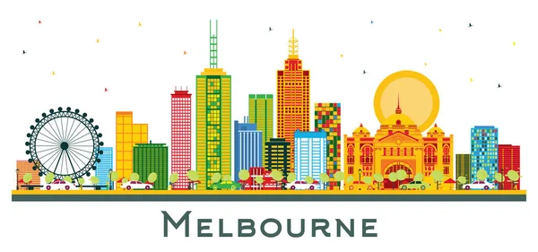 Melbourne Australia City Skyline Color Buildings Isolated White Векторна Ілюстрація — стоковий вектор