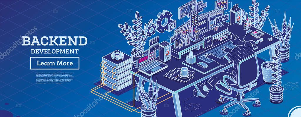 Vector illustration of Backend Development Computer Working 564267012