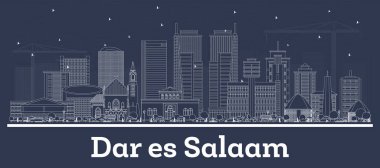 Dar Es Salaam Tanzanya City Skyline ve Beyaz Binalar. Vektör İllüstrasyonu. Modern Mimariyle İş Seyahatleri ve Turizm Konsepti. Dar Es Salaam Şehir Manzarası.