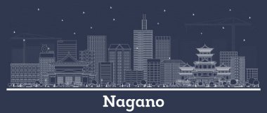 Nagano 'nun ana hatlarıyla Japon Şehri Beyaz Binalar' ın Skyline 'ı. Vektör İllüstrasyonu. Modern Mimariyle İş Seyahatleri ve Turizm Konsepti. Tarihi Simgeli Nagano Şehri.