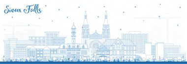 Mavi Binalı Sioux Falls, Güney Dakota City Skyline hattı. Vektör İllüstrasyonu. Sioux Falls ABD Şehri 'nin simgeleriyle. Modern Mimariyle İş Seyahati ve Turizm Konsepti.