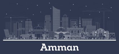 Beyaz Binalarla Amman Jordan City Skyline 'ın ana hatları. Vektör İllüstrasyonu. Modern Mimariyle İş Seyahatleri ve Turizm Konsepti. Amman Şehir Manzarası Simgeli.