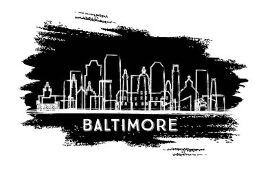 Baltimore Maryland City Skyline silueti. El çizimi çizimi. Tarihi Mimariyle İş Seyahati ve Turizm Konsepti. Vektör İllüstrasyonu. Baltimore ABD Tarihi Simgeli Şehir.