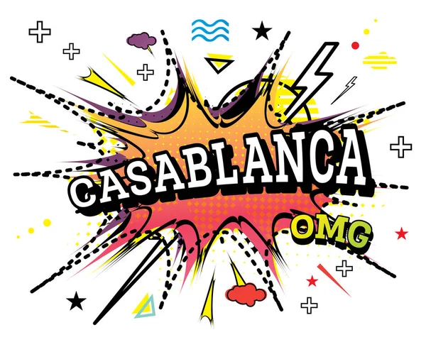 Casablanca Comic Text Pop Art Style Isolated White Background Inglés — Vector de stock