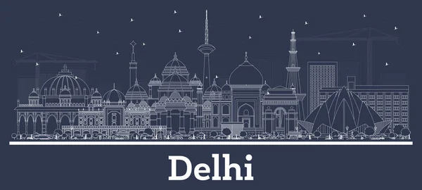 Outline Delhi India City Skyline White Buildings Vector Illustration Business — Stock Vector