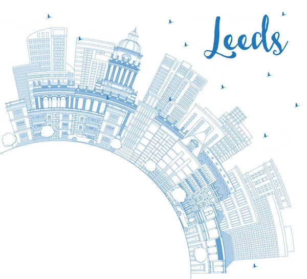 Zarys Leeds City Skyline Blue Buildings Copy Space Ilustracja Wektora — Wektor stockowy