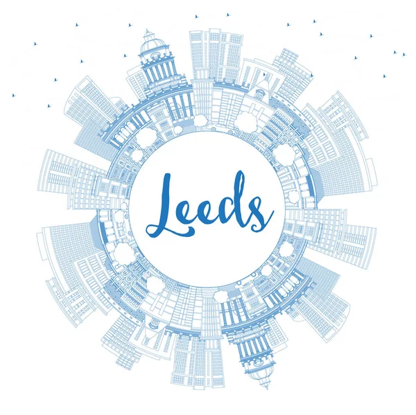 Outline Leeds City Skyline Blue Buildings Copy Space Vector Illustration — Stock Vector