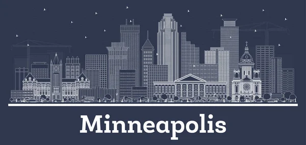 Obrys Minneapolis Minnesota Usa City Skyline Bílými Budovami Vektorová Ilustrace — Stockový vektor