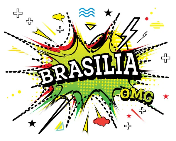 Brasília Comic Text Pop Art Style Isolado Fundo Branco Ilustração — Vetor de Stock