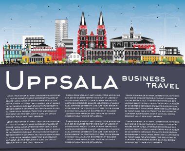 Uppsala İsveç Şehri Skyline Renkli Binalar, Mavi Gökyüzü ve Kopya Uzayı. Vektör İllüstrasyonu. Tarihi Simgelerle Uppsala Şehri. Tarihi Mimariyle İş Seyahati ve Turizm Konsepti.