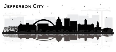 Jefferson City Missouri Skyline Silhouette ile Siyah Binalar ve Beyaz Yansımalar. Vektör İllüstrasyonu. Tarihi Mimariyle Turizm Konsepti. Yer İmlerine sahip şehir manzarası.